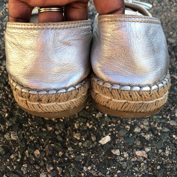 Prada Silver Leather Bow Detail Espadrilles Flats Size 40 EU - Picture 5 of 12